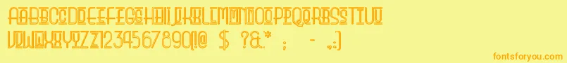 フォントBeautyschooldropoutii – オレンジの文字が黄色の背景にあります。