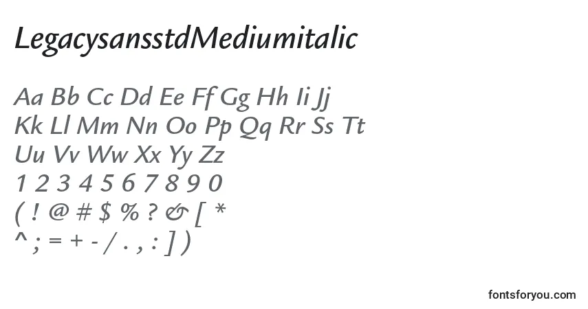 Fuente LegacysansstdMediumitalic - alfabeto, números, caracteres especiales