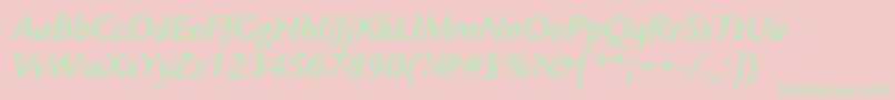 LegacysansstdMediumitalic-Schriftart – Grüne Schriften auf rosa Hintergrund