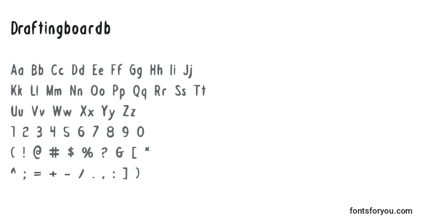 Czcionka Draftingboardb – alfabet, cyfry, specjalne znaki