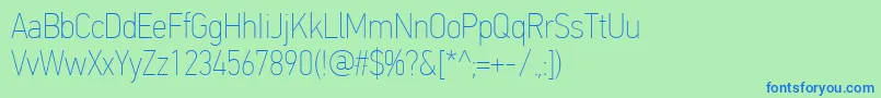 Fonte PfdintextcondproXthin – fontes azuis em um fundo verde