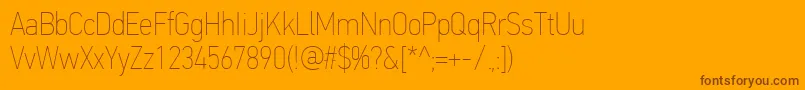 PfdintextcondproXthin-Schriftart – Braune Schriften auf orangefarbenem Hintergrund