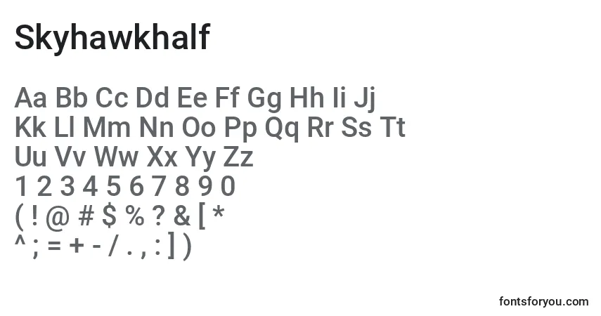 Czcionka Skyhawkhalf – alfabet, cyfry, specjalne znaki