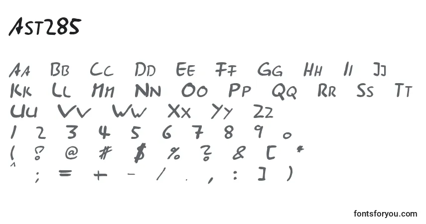 Czcionka Ast285 – alfabet, cyfry, specjalne znaki