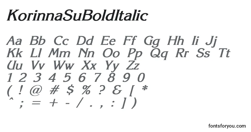 Schriftart KorinnaSuBoldItalic – Alphabet, Zahlen, spezielle Symbole