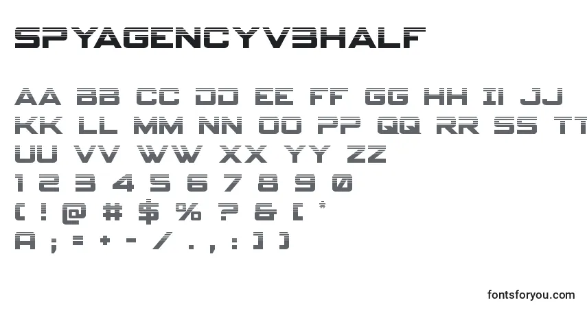 Czcionka Spyagencyv3half – alfabet, cyfry, specjalne znaki