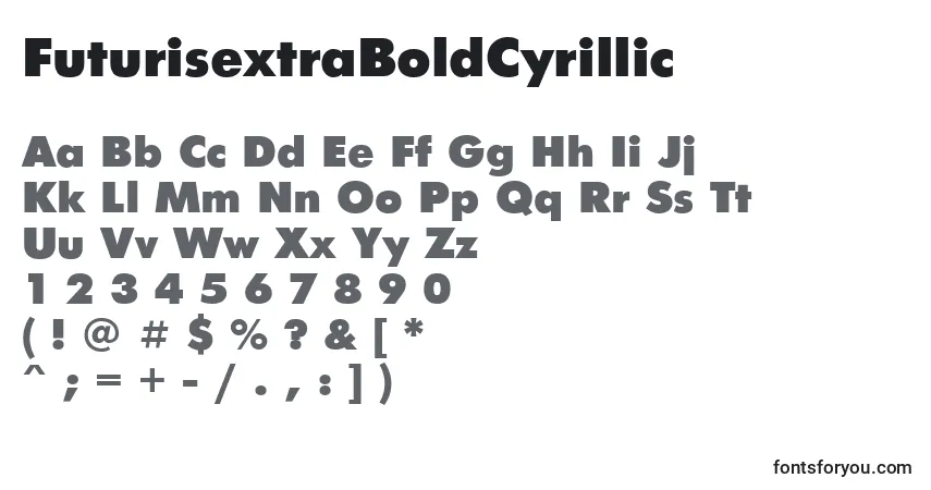 A fonte FuturisextraBoldCyrillic – alfabeto, números, caracteres especiais