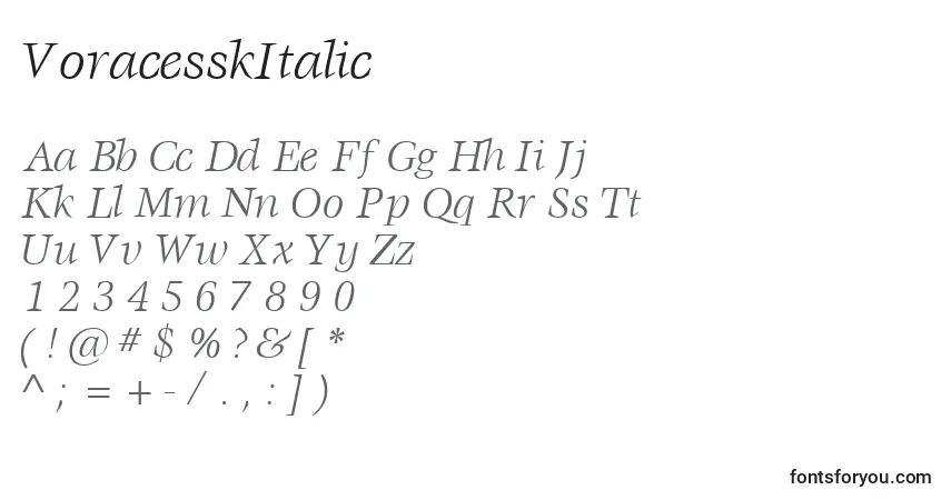 Czcionka VoracesskItalic – alfabet, cyfry, specjalne znaki