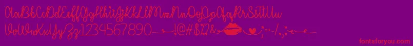 IMissYourKissTtf-Schriftart – Rote Schriften auf violettem Hintergrund