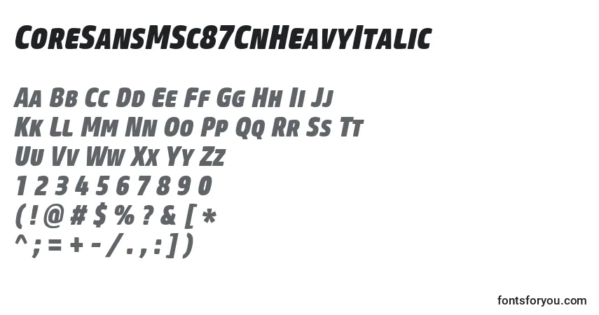 Шрифт CoreSansMSc87CnHeavyItalic – алфавит, цифры, специальные символы