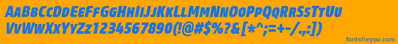 CoreSansMSc87CnHeavyItalic Font – Blue Fonts on Orange Background