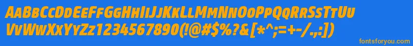 CoreSansMSc87CnHeavyItalic Font – Orange Fonts on Blue Background