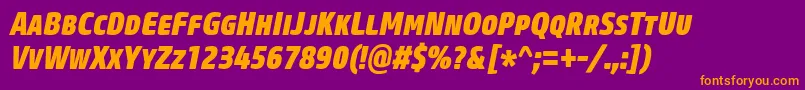 CoreSansMSc87CnHeavyItalic Font – Orange Fonts on Purple Background