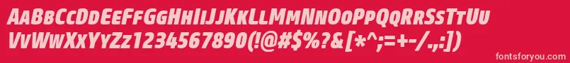 CoreSansMSc87CnHeavyItalic Font – Pink Fonts on Red Background