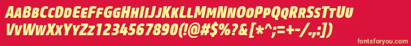 CoreSansMSc87CnHeavyItalic Font – Yellow Fonts on Red Background