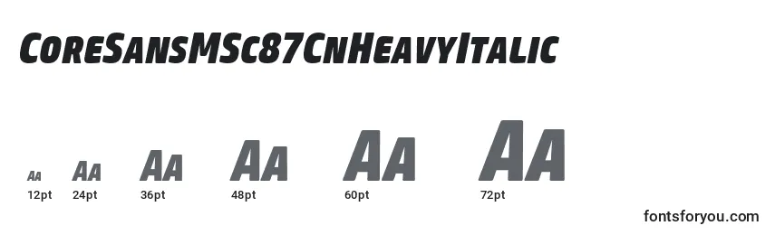 Größen der Schriftart CoreSansMSc87CnHeavyItalic