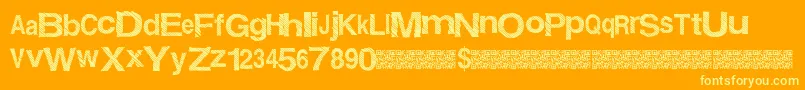 Weitere Informationen zur Giftwrap-Schriftart Giftwrap-Schriftart – Gelbe Schriften auf orangefarbenem Hintergrund
