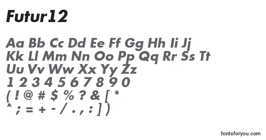 Czcionka Futur12 – alfabet, cyfry, specjalne znaki