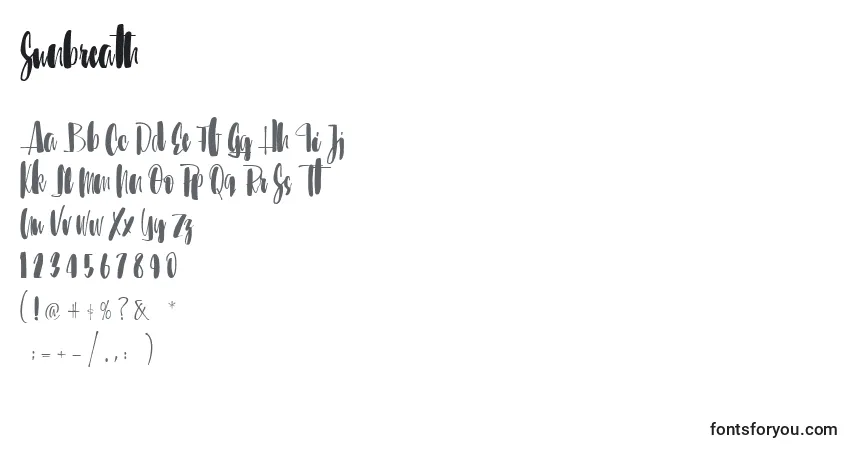 A fonte Sunbreath – alfabeto, números, caracteres especiais