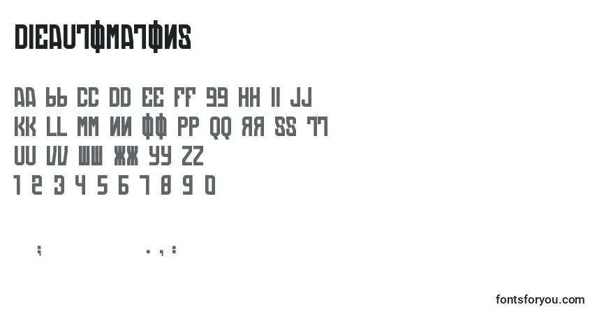 Czcionka DieAutomatons – alfabet, cyfry, specjalne znaki
