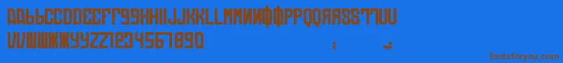 フォントDieAutomatons – 茶色の文字が青い背景にあります。