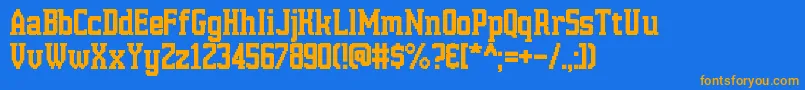 フォントHannoverMesseSerif – オレンジ色の文字が青い背景にあります。