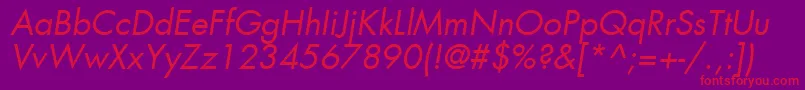 Fonte KudosBookSsiBookItalic – fontes vermelhas em um fundo violeta