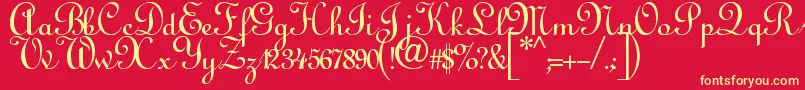 Annabel Script-Schriftart – Gelbe Schriften auf rotem Hintergrund