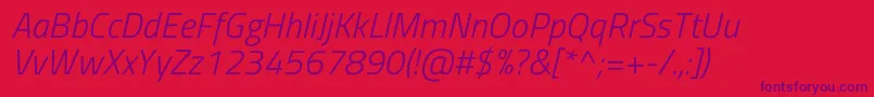 Saiba mais sobre a fonte TitilliumwebLightitalic Fonte TitilliumwebLightitalic – fontes roxas em um fundo vermelho