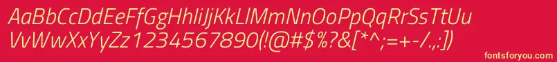 Fonte TitilliumwebLightitalic – fontes amarelas em um fundo vermelho