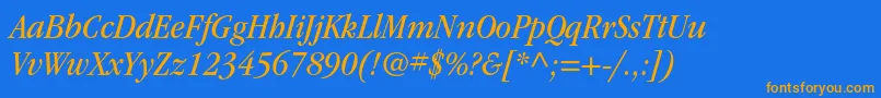 ItcgaramondstdBknarrowita-Schriftart – Orangefarbene Schriften auf blauem Hintergrund