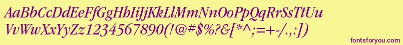 ItcgaramondstdBknarrowita Font – Purple Fonts on Yellow Background