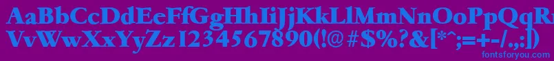 GarfeldserialHeavyBold-Schriftart – Blaue Schriften auf violettem Hintergrund