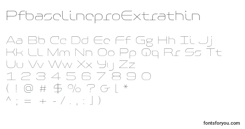 Шрифт PfbaselineproExtrathin – алфавит, цифры, специальные символы