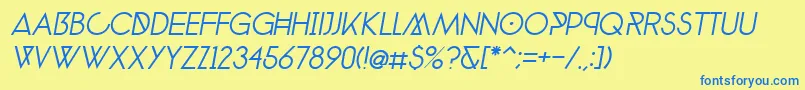 Fonte PhantomLightItalic40 – fontes azuis em um fundo amarelo