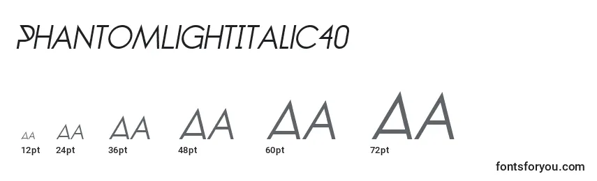 Размеры шрифта PhantomLightItalic40