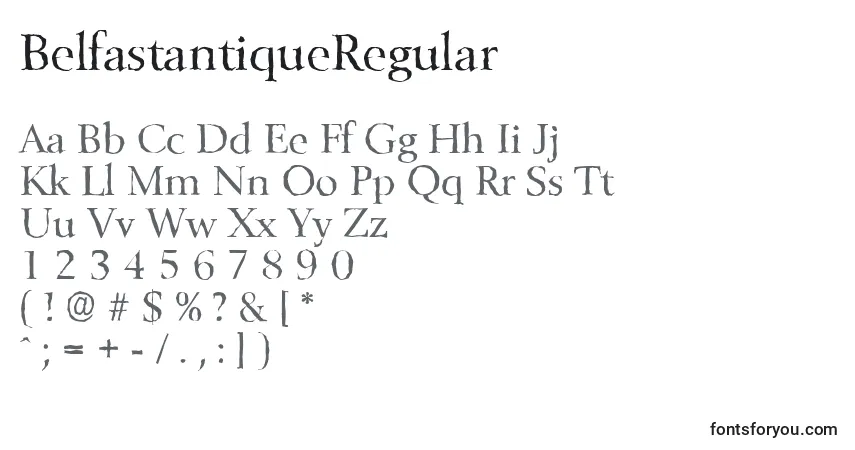 A fonte BelfastantiqueRegular – alfabeto, números, caracteres especiais
