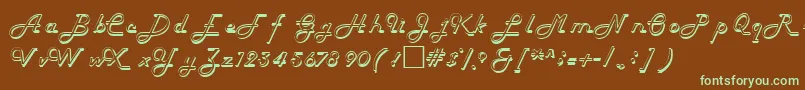 フォントHelenaRegular – 緑色の文字が茶色の背景にあります。