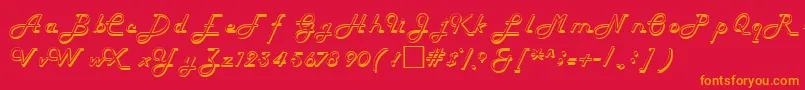 HelenaRegular-fontti – oranssit fontit punaisella taustalla