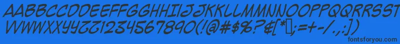 MightyZeoCaps2.0Italic Font – Black Fonts on Blue Background