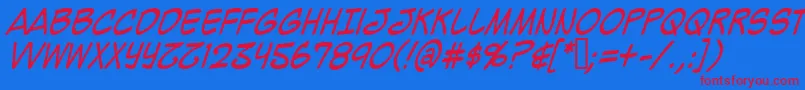 MightyZeoCaps2.0Italic Font – Red Fonts on Blue Background