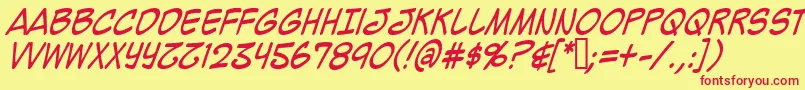 Fonte MightyZeoCaps2.0Italic – fontes vermelhas em um fundo amarelo