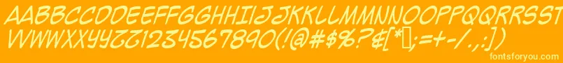 MightyZeoCaps2.0Italic Font – Yellow Fonts on Orange Background