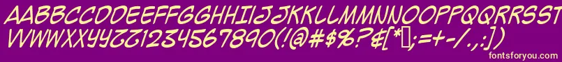 MightyZeoCaps2.0Italic Font – Yellow Fonts on Purple Background