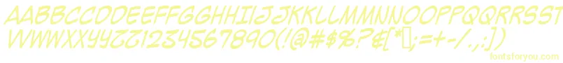 MightyZeoCaps2.0Italic Font – Yellow Fonts on White Background