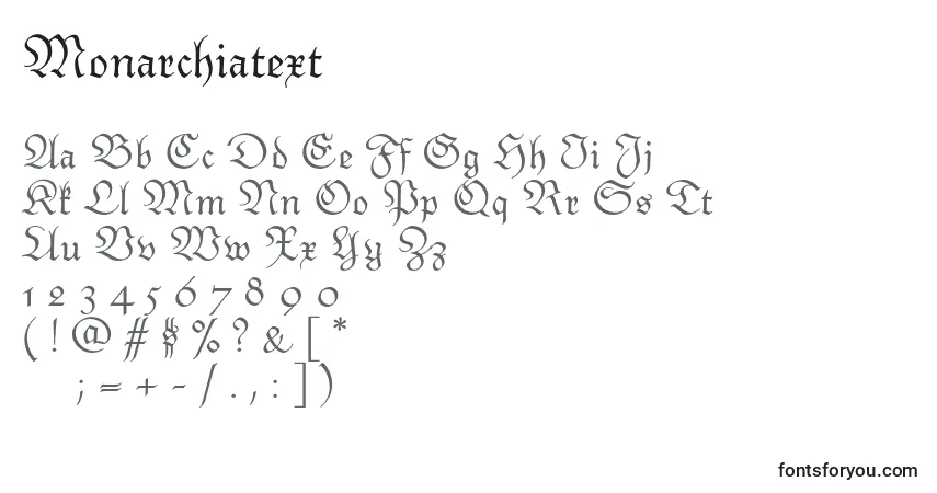 Schriftart Monarchiatext – Alphabet, Zahlen, spezielle Symbole