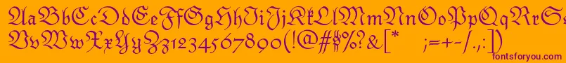 Monarchiatext-Schriftart – Violette Schriften auf orangefarbenem Hintergrund