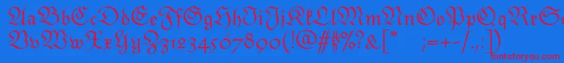 Monarchiatext-Schriftart – Rote Schriften auf blauem Hintergrund