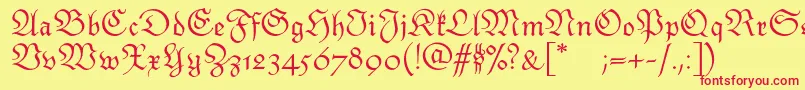 Monarchiatext-Schriftart – Rote Schriften auf gelbem Hintergrund