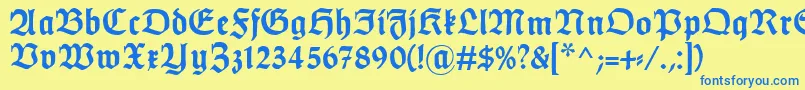 フォントHumboldtfrakturBold – 青い文字が黄色の背景にあります。